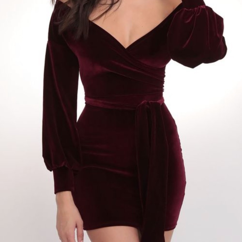 Red velvet off shoulder dress